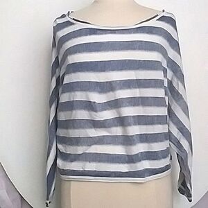 BCBGMaxAzria Lightweight Cropped Sweater Batwing Navy and White Stripes